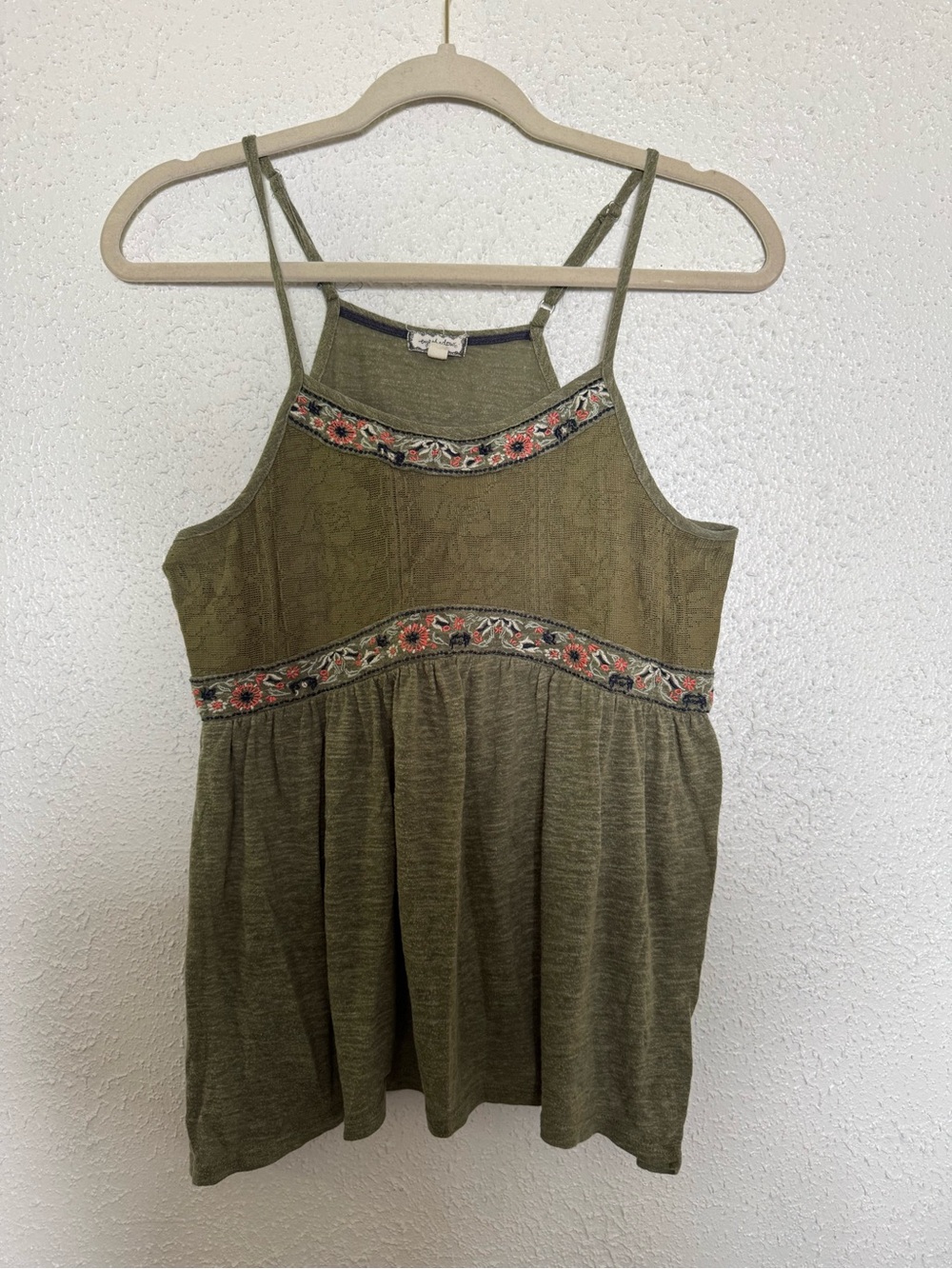 Eyeshadow Olive Embroidered Camisole Tank Top